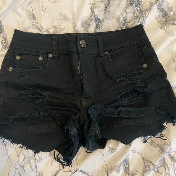 American Eagle Black Ripped Festival Denim Shorts - Picture 1 of 5